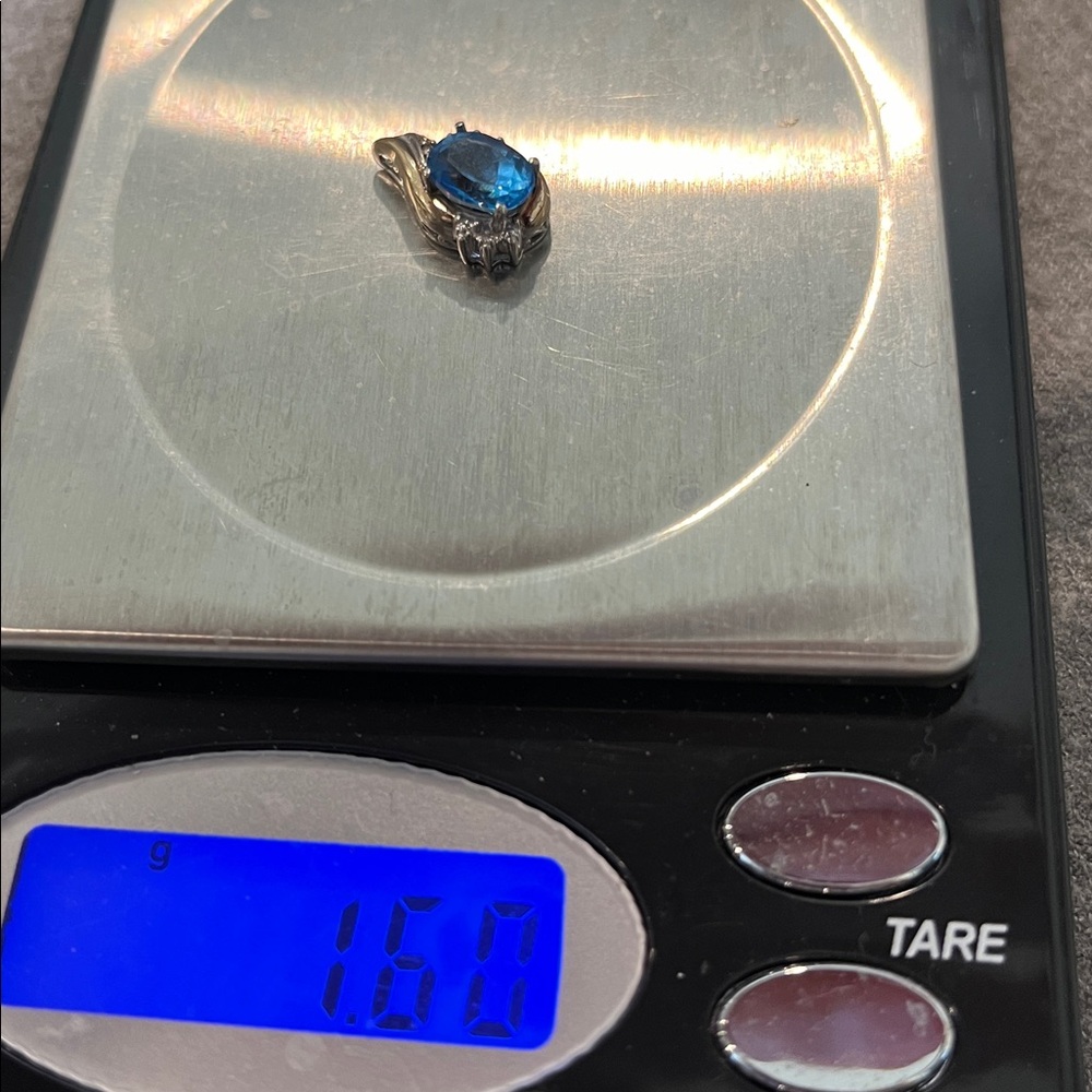 10k Ylw Gold & Sterling Two-toned London Blue Topaz Diamond Pendant-Alwand Vahan - Picture 9 of 10